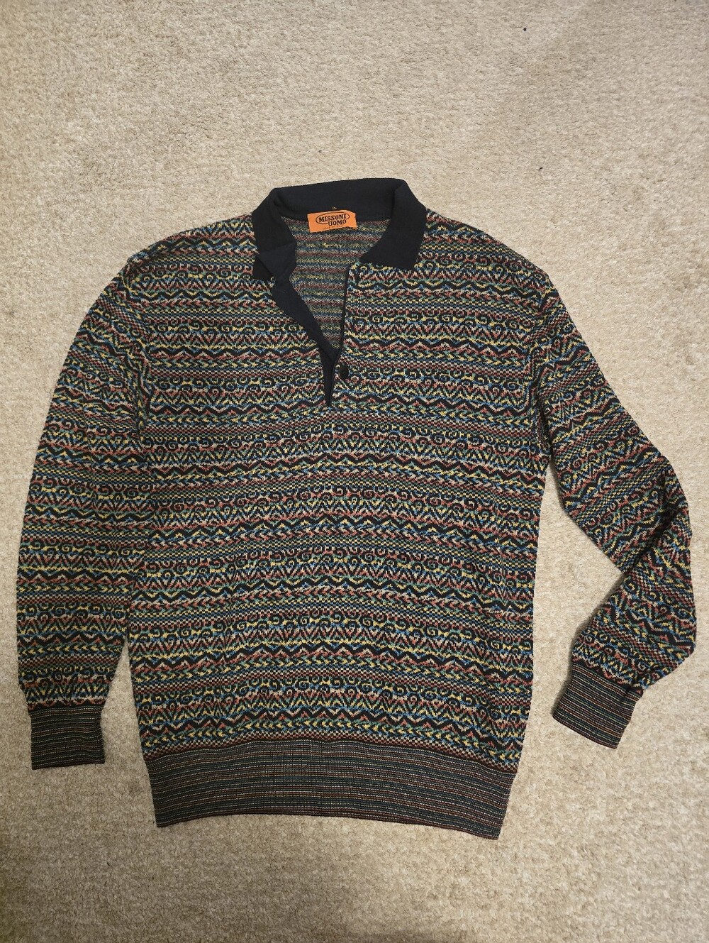 Missoni Vintage Inspired Multicolor Men's Polo Sweater Size 52 XL